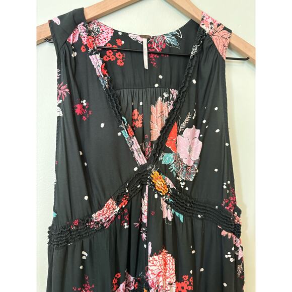 Free People Floral Tiered Tunic Tank Top Small Sleeveless V Neck - Picture 4 of 9